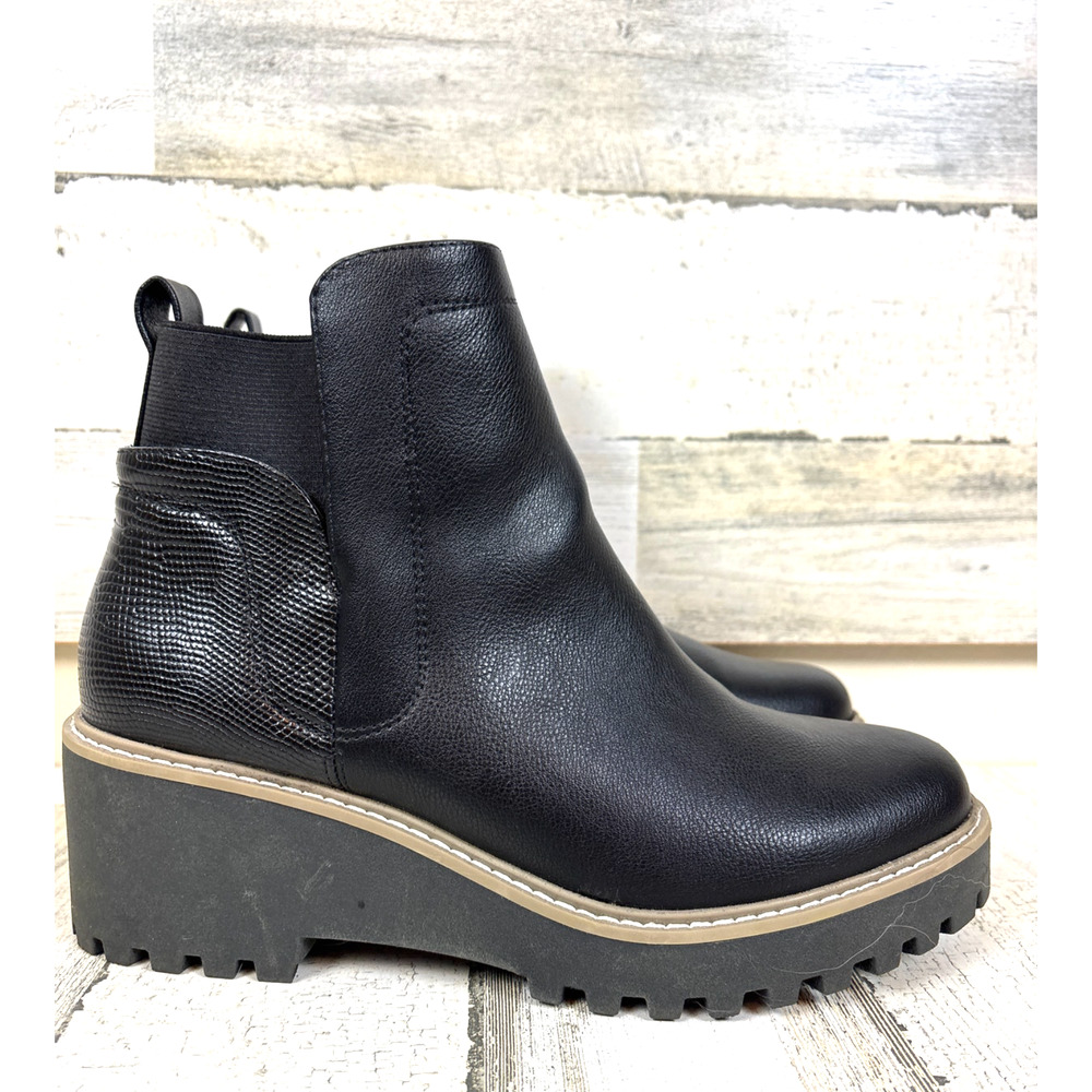DV Dolce Vita Womens 9 Black Rango Vegan Leather Wedge Platform Ankle Boots
